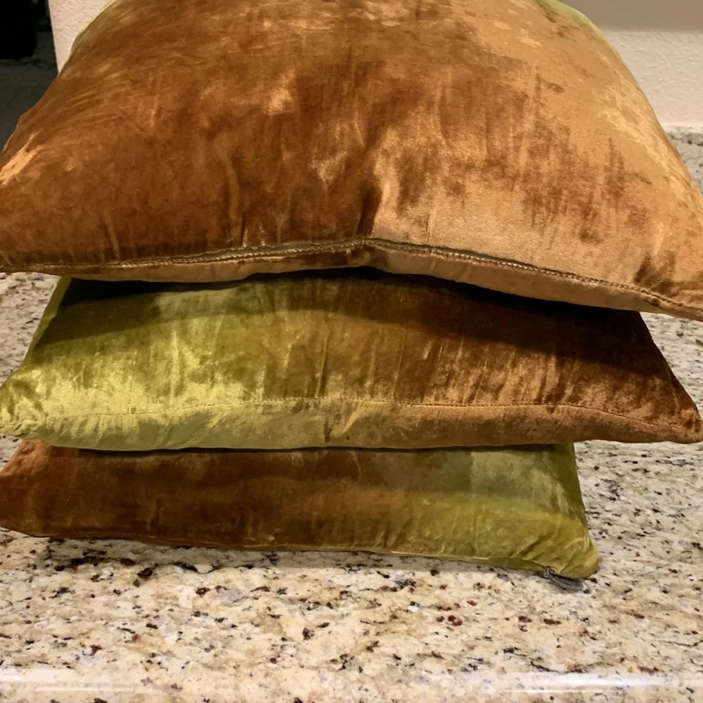 Pier One Velvet Two Color Green Brown Square Decorative Pillow Set